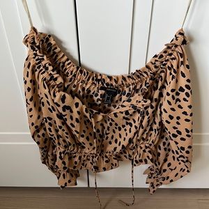Forever 21 abstract leopard print off the shoulder crop top